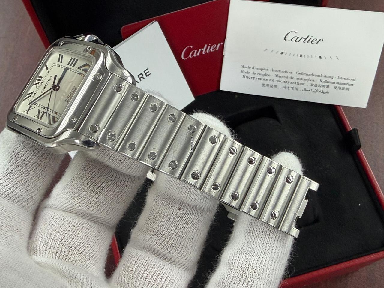 Cartier Santos De Cartier XL Size 40mm Men's Automatic Full Set Bracelet Silver Dial Blue Hands Box Papers Stainless Steel Bracelet — photo 10