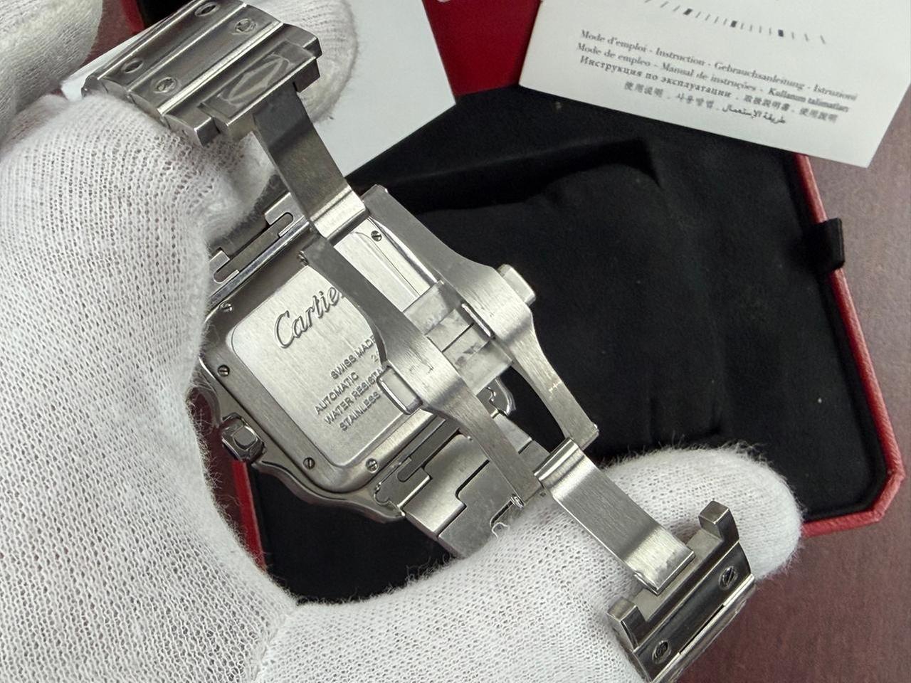 Cartier Santos De Cartier XL Size 40mm Men's Automatic Full Set Bracelet Silver Dial Blue Hands Box Papers Stainless Steel Bracelet — photo 11