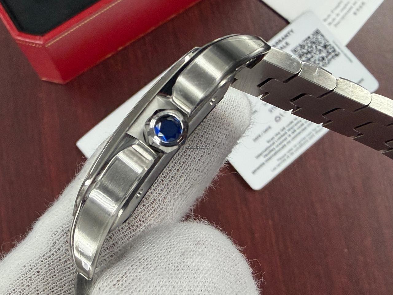 Cartier Santos De Cartier XL Size 40mm Men's Automatic Full Set Bracelet Silver Dial Blue Hands Box Papers Stainless Steel Bracelet — photo 13