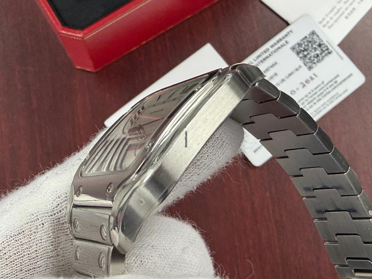 Cartier Santos De Cartier XL Size 40mm Men's Automatic Full Set Bracelet Silver Dial Blue Hands Box Papers Stainless Steel Bracelet — photo 14
