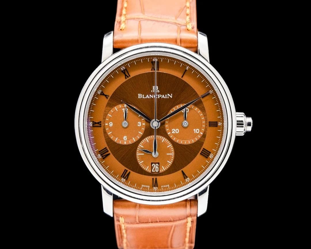 Blancpain Villeret 6185 Villeret Monopusher Chronograph 18K White Gold Brown Dial