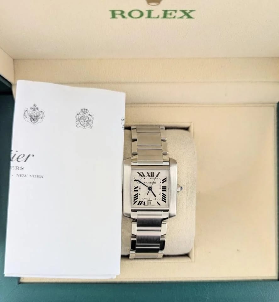 Cartier Tank Française 2302 White Roman Automatic With Service Paperwork 28mm