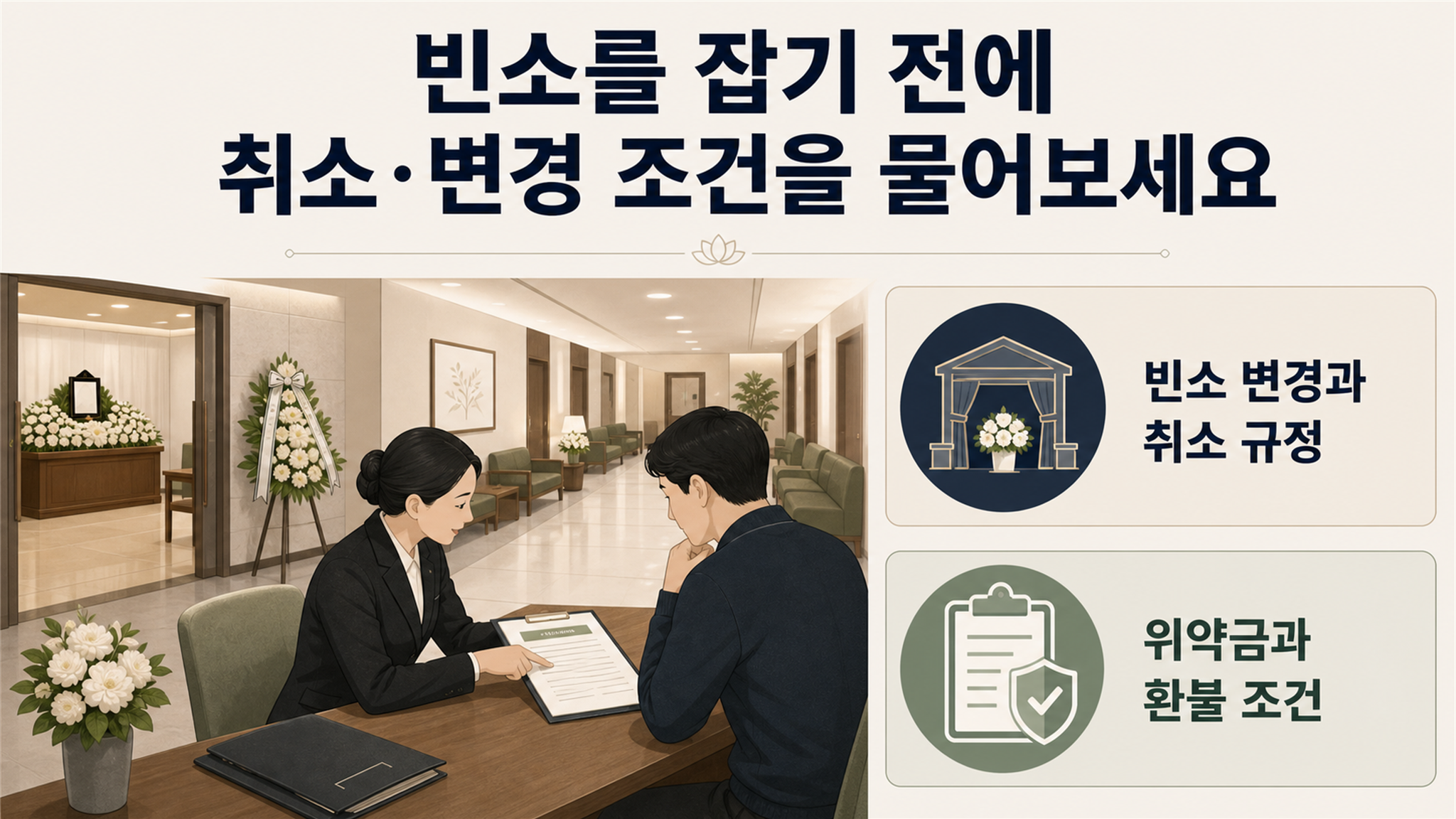 장례식장 비용 정산 시점: 변동 요인 검토 후 취소 조건 확인하기 - 가효상조 장례 가이드 장례식장 비용 정산 시점: 변동 요인 검토 후 취소 조건 확인하기