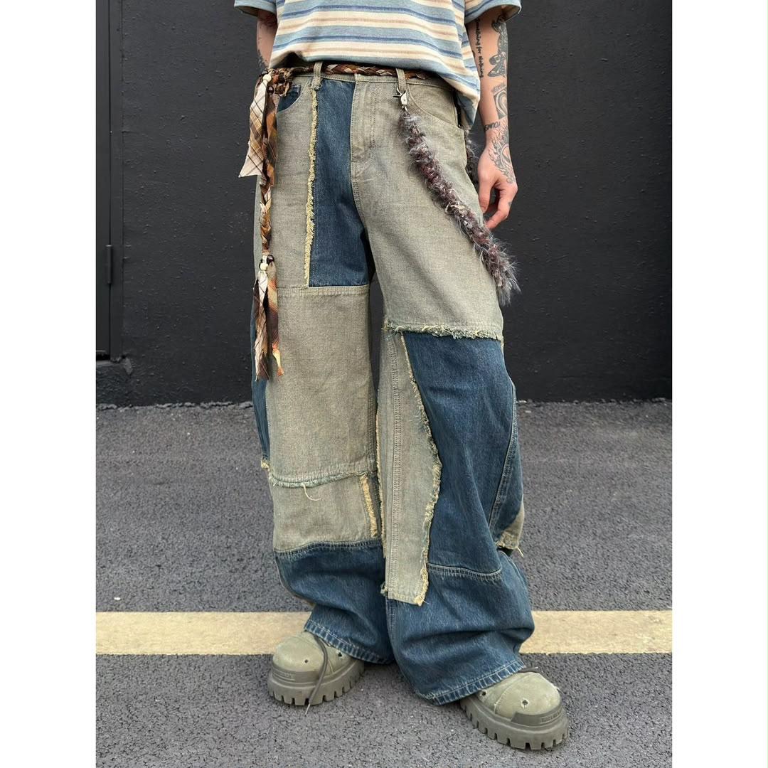 Distressed Patchwork Baggy Denim Jeans