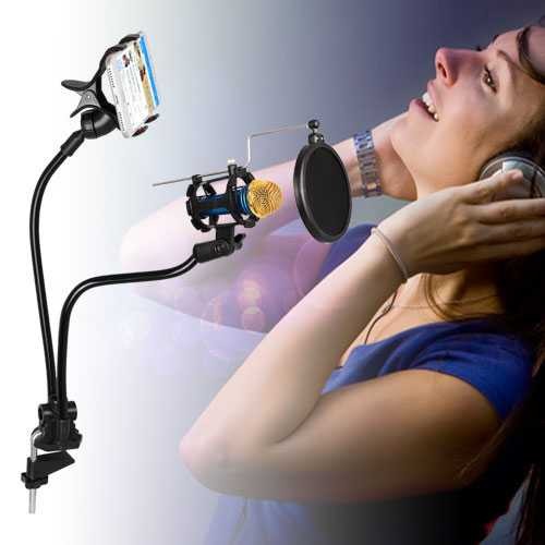 Jual Jual Fleksibel Stand Tiang Mic Jepit Meja Mikrofon + Lazypod