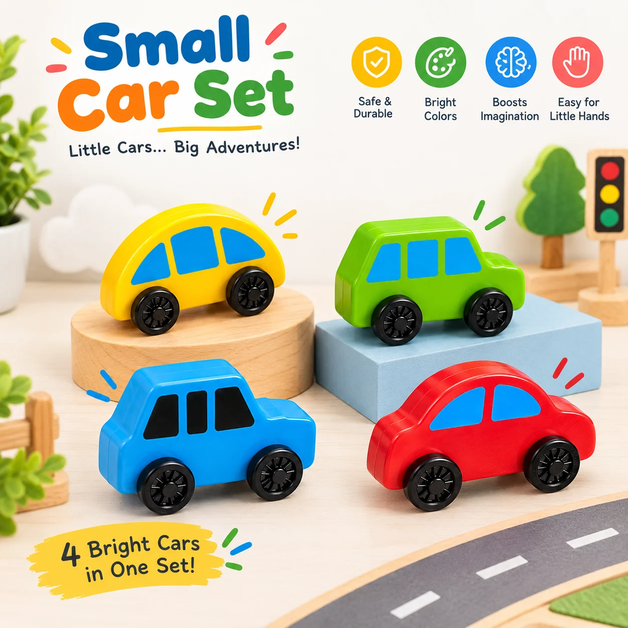 KasthaToys Wooden Small Car Toy Set -4