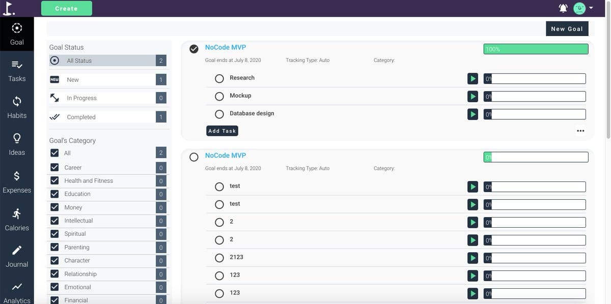 nocode project goal feature
