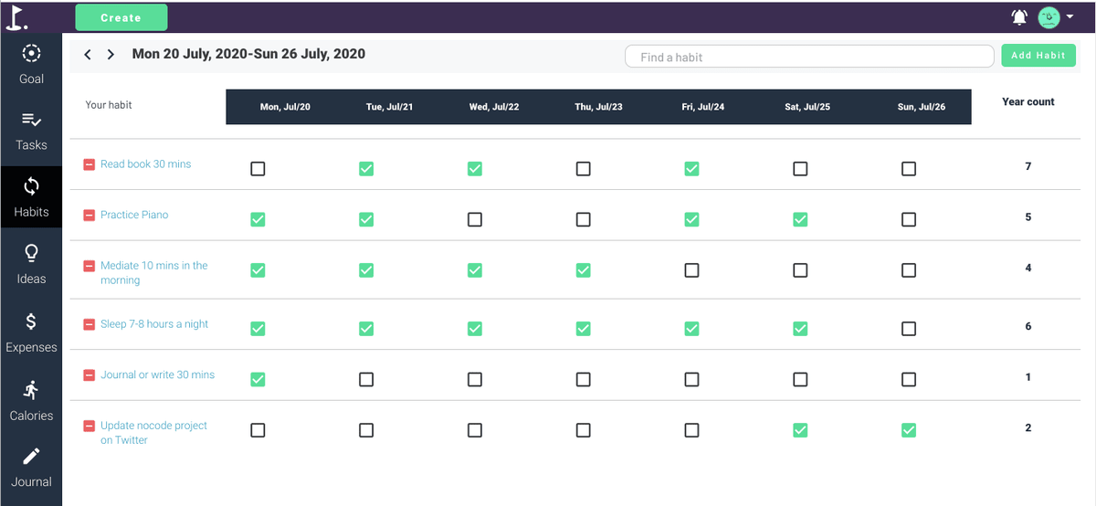 nocode project habit feature