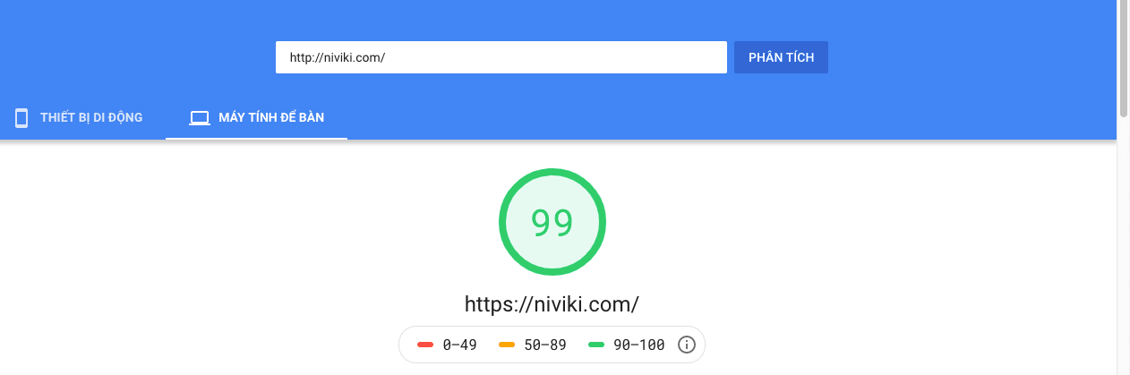 Pagespeed website sau khi chuyển sang static website