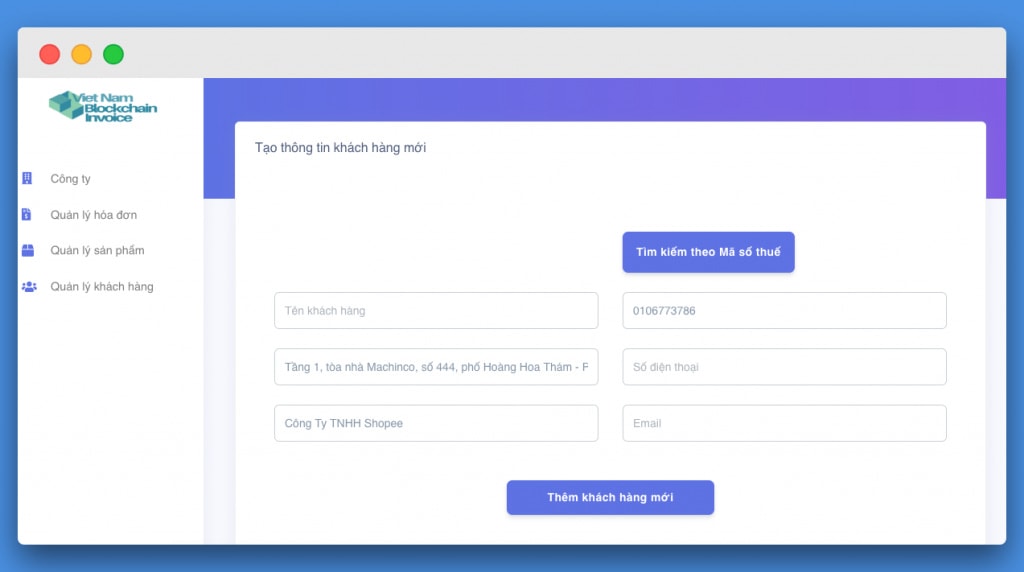 Client App: Thêm khách hàng mới bằng Mã số thuế