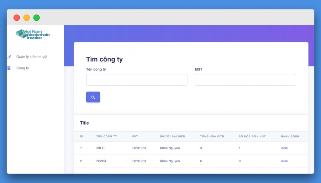 Admin app: Quản lý công ty