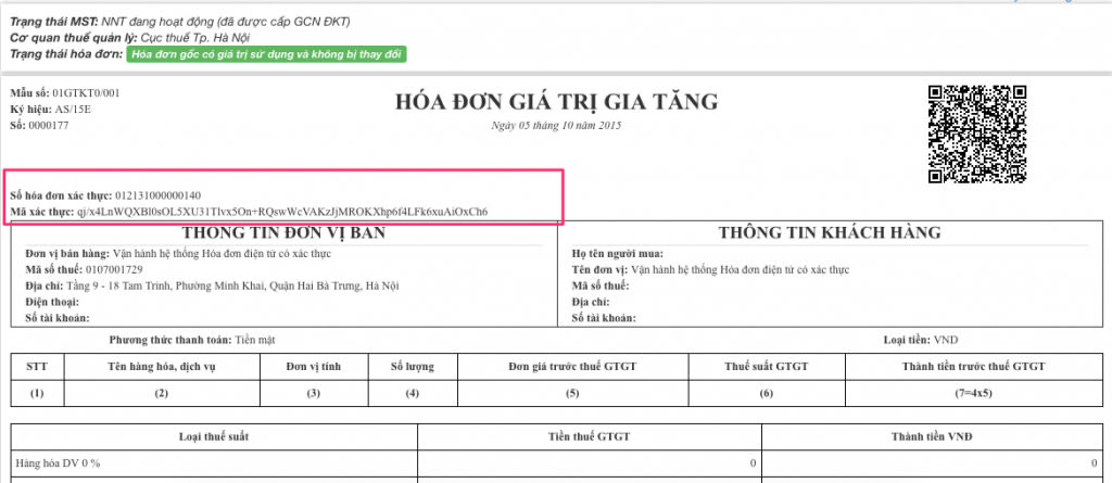 Hoá đơn điện tử có mã xác thực của Cơ quan thuế