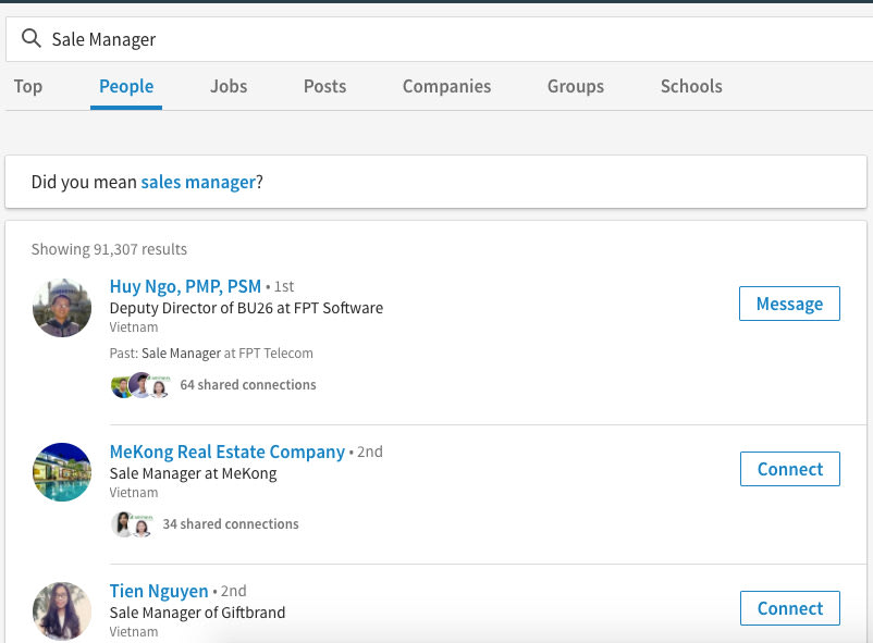 Bạn có thể tìm theo kĩ năng cụ thể trên Linkedin