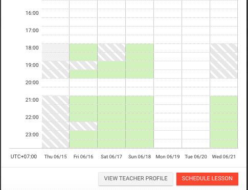 schedule của giáo viên Italki