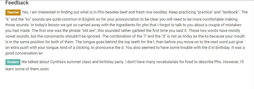 feedback từ cô Cynthia