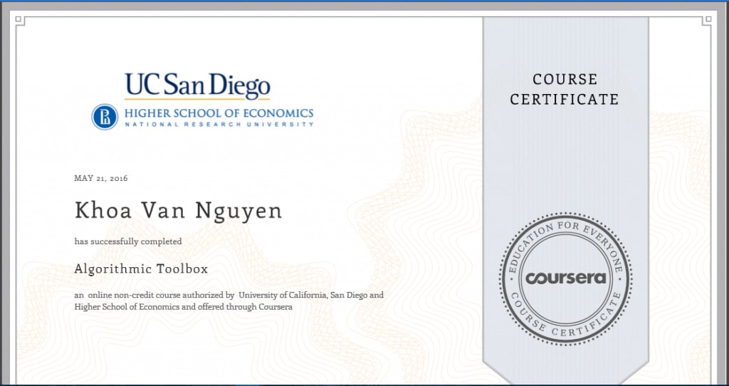 hoc thuat toan tren coursera