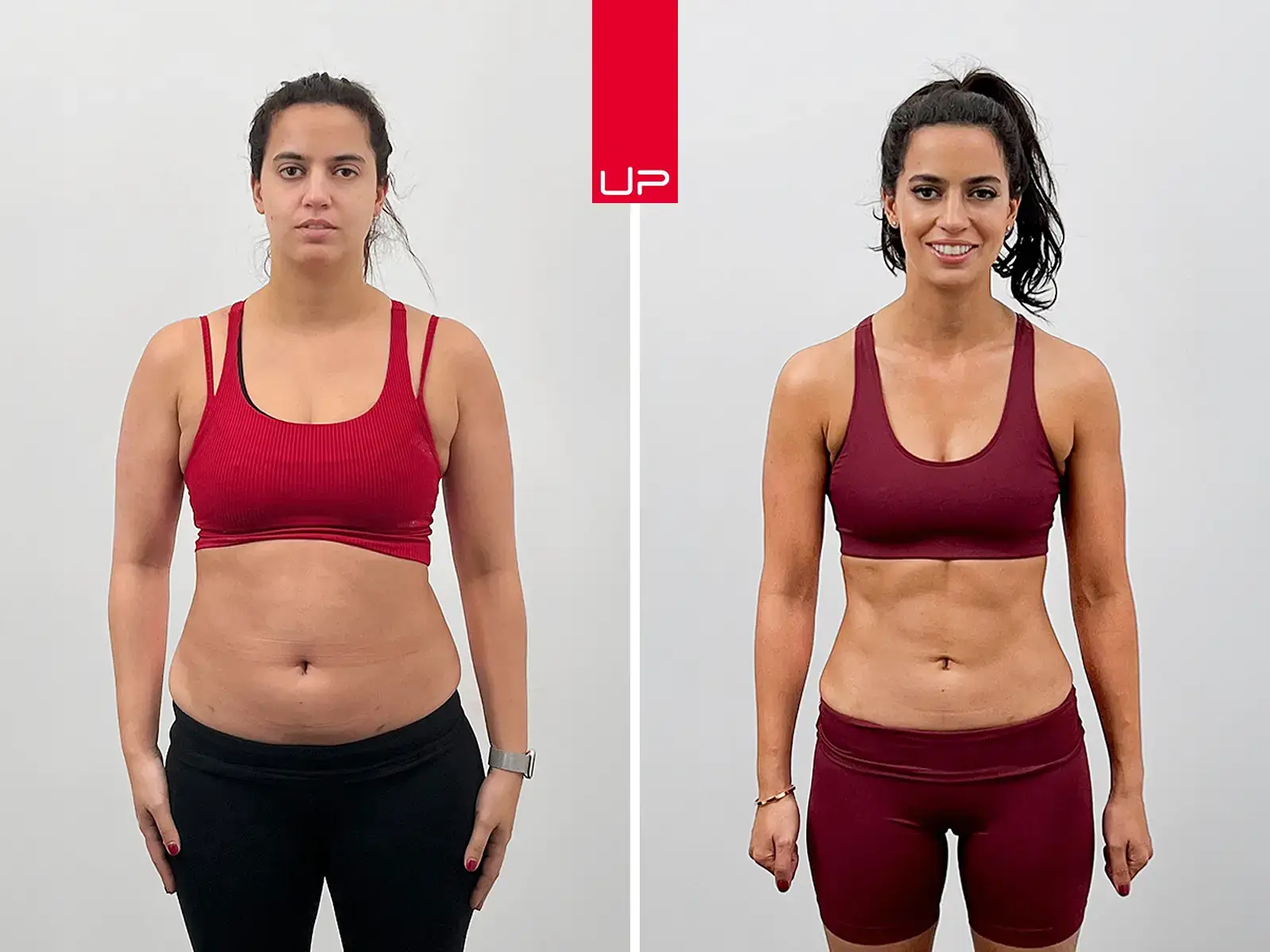 A patient measuring their waist during a body composition check