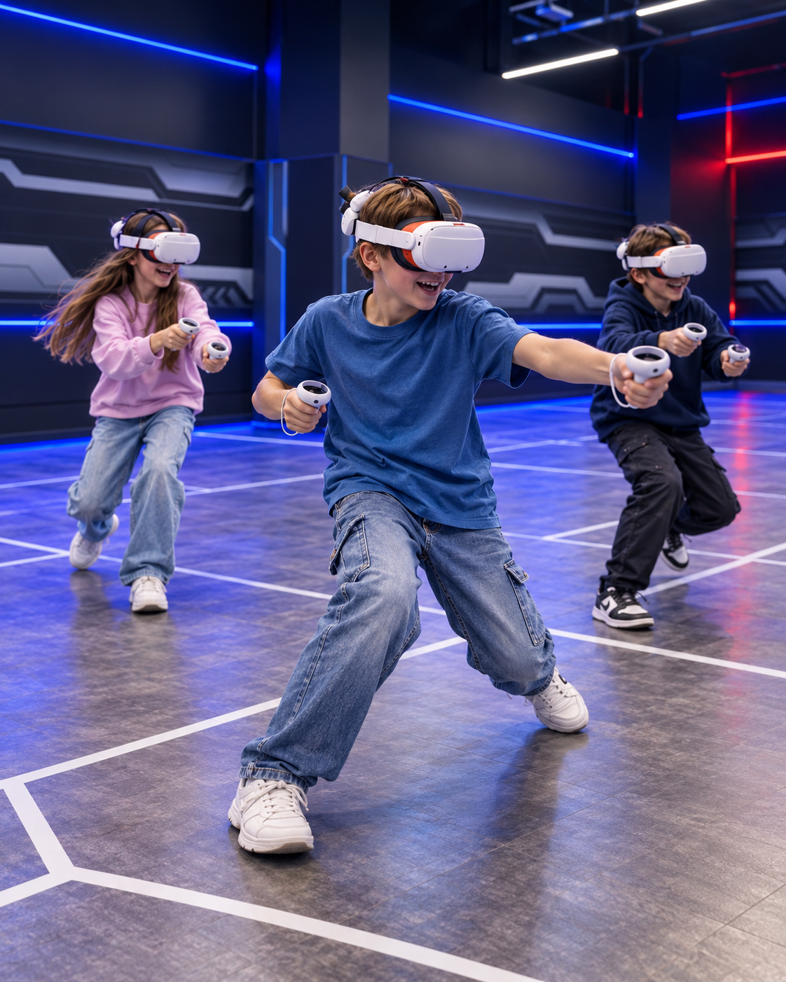 Дети активно двигаются во время VR-игры в WARPOINT