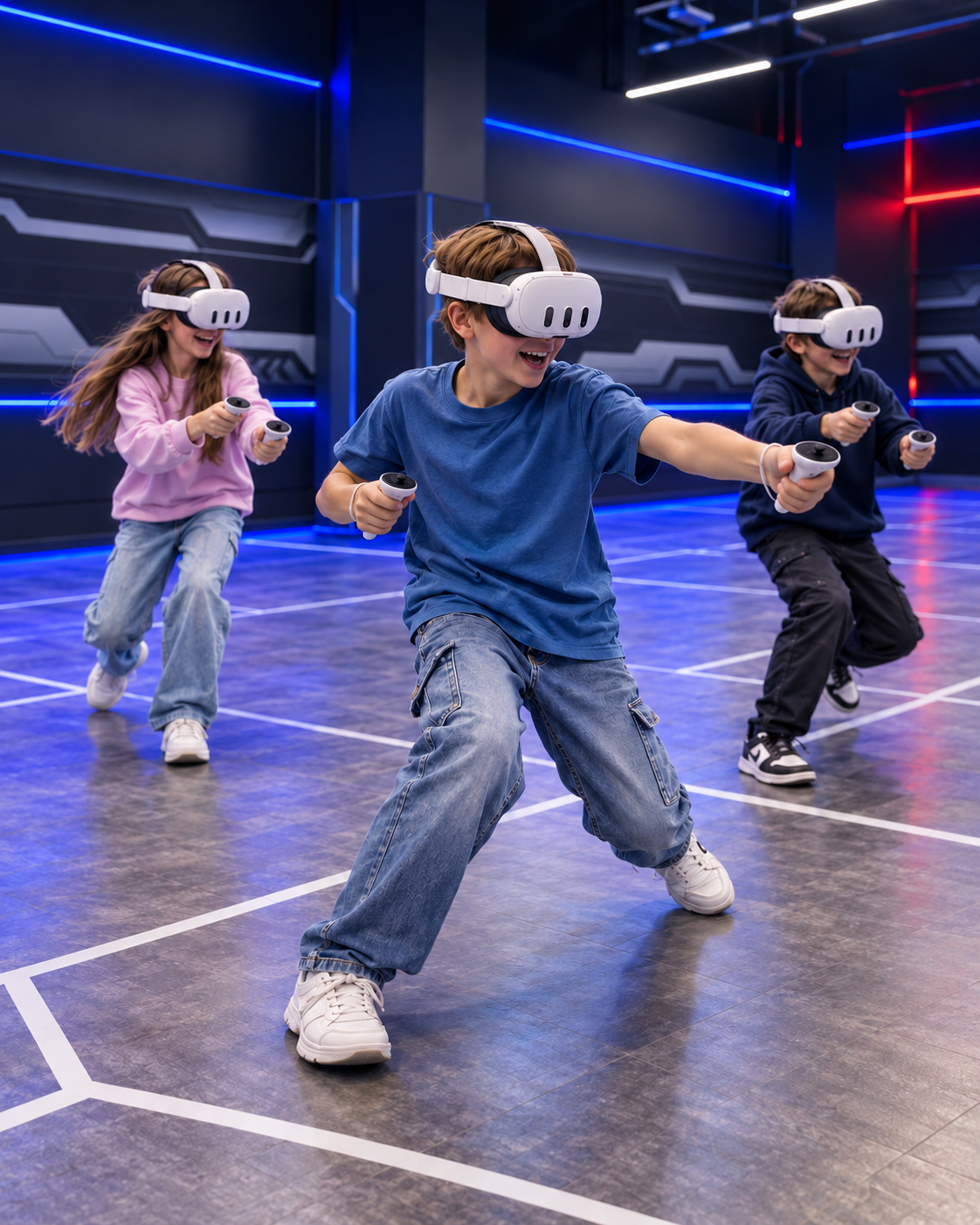 Дети активно двигаются во время VR-игры в WARPOINT