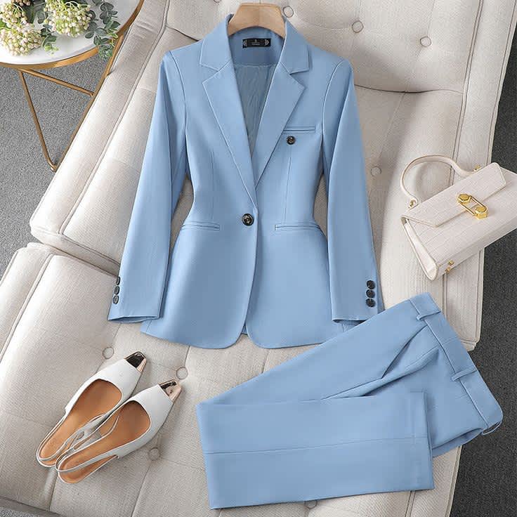 Women's Fashion Temperament Office Suits Business Wear Suit - Blue Suit