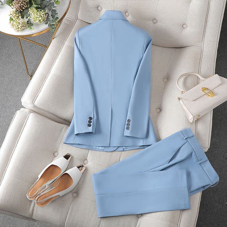 Women's Fashion Temperament Office Suits Business Wear Suit - Blue Suit