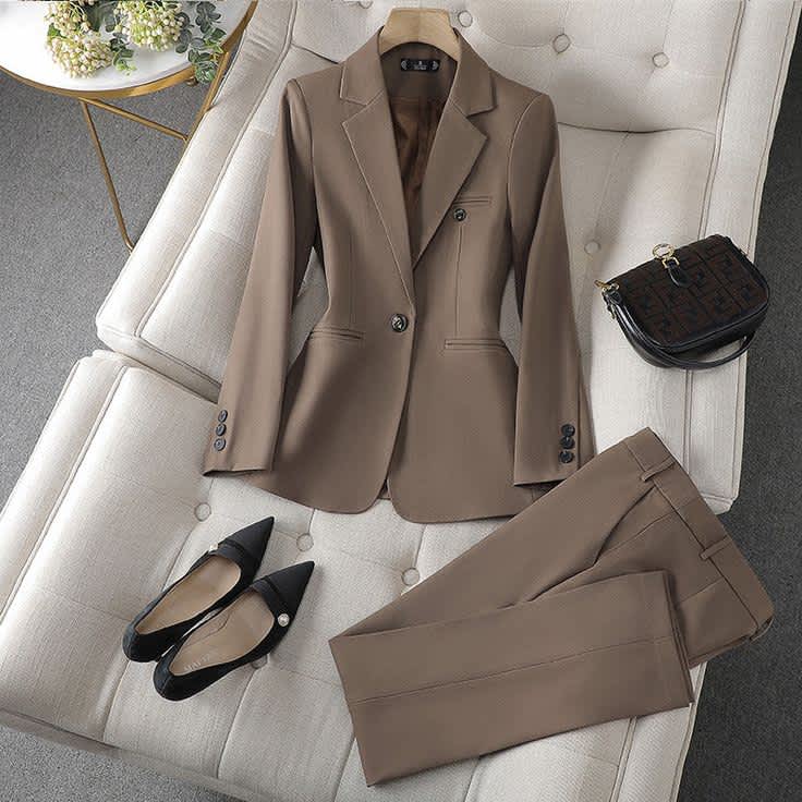 Women's Fashion Temperament Office Suits Business Wear Suit - Blue Suit