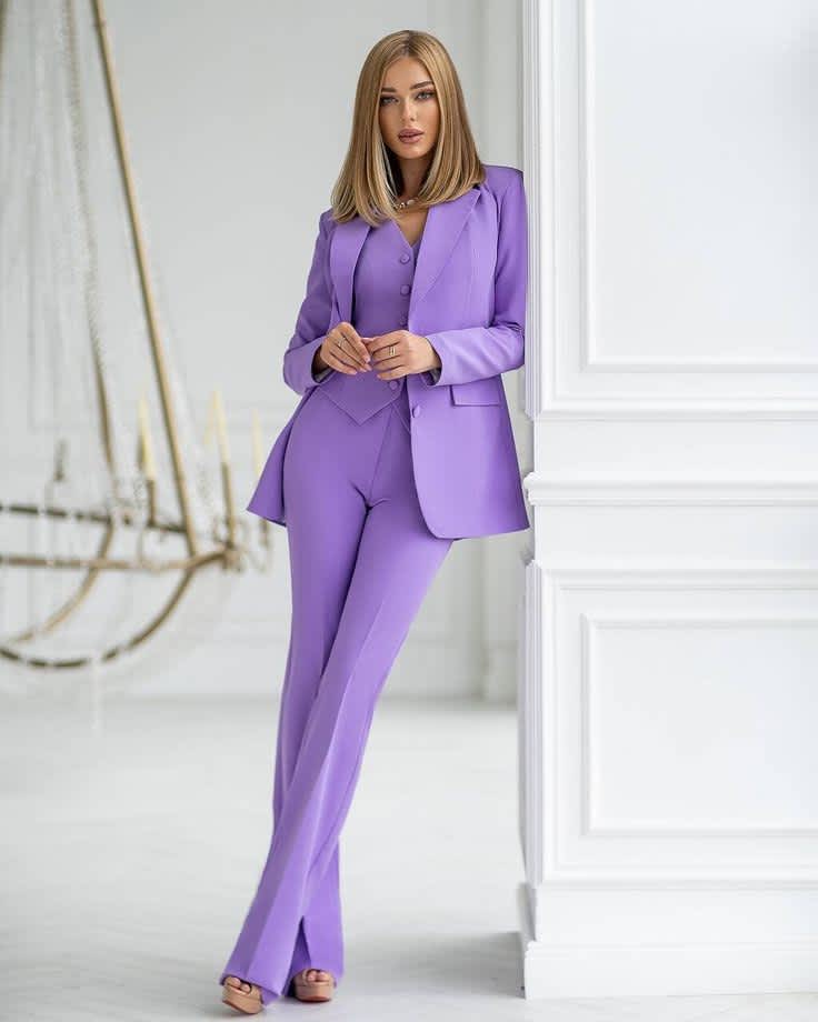 Lavender Formal Pantsuit for Women, Business Women Suit with Vest, formal 3-piece suit set Womens, Womens Office Wear Blazer Trouser Suit