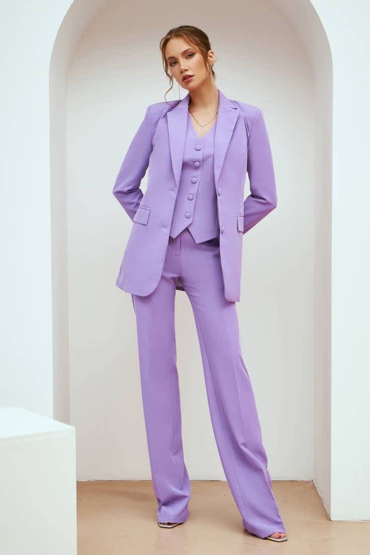 Lavender Formal Pantsuit for Women, Business Women Suit with Vest, formal 3-piece suit set Womens, Womens Office Wear Blazer Trouser Suit