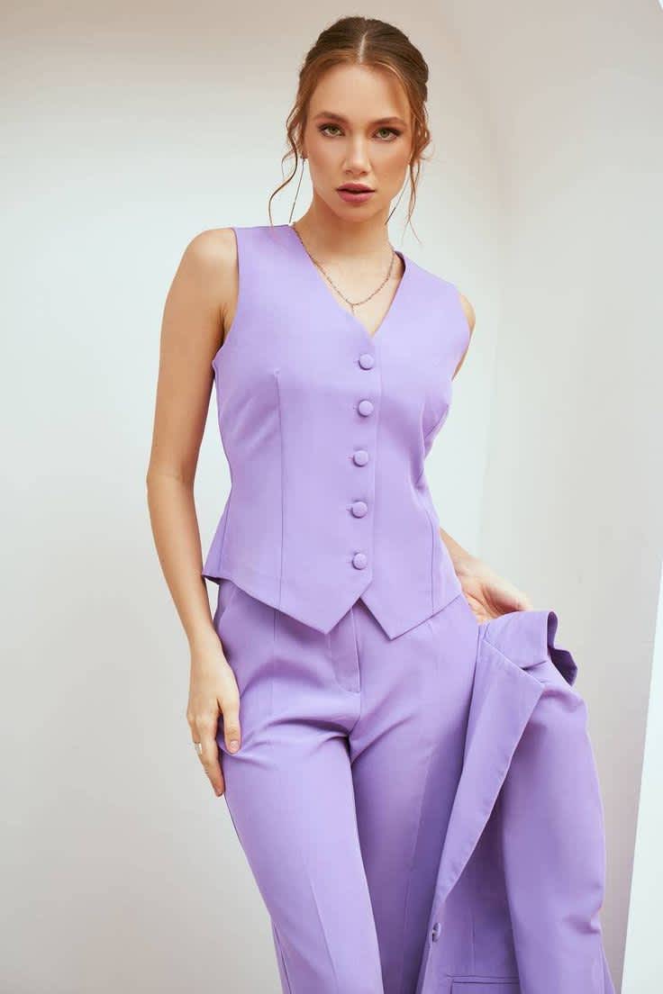 Lavender Formal Pantsuit for Women, Business Women Suit with Vest, formal 3-piece suit set Womens, Womens Office Wear Blazer Trouser Suit