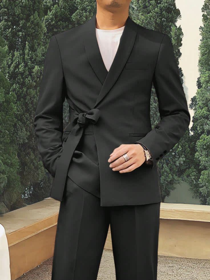 Men Solid Knot Side Wrap Blazer