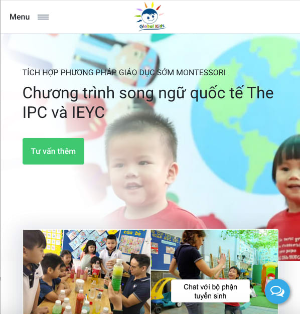 Mẫu website trường mầm non Global Kids