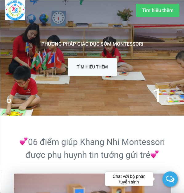 Mẫu website trường mầm non Khang Nhi Montessori