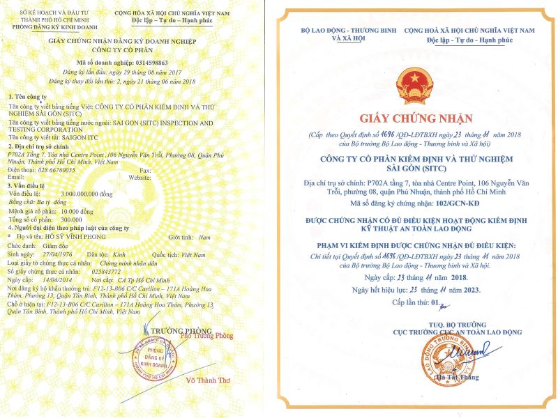 Giấy phép đủ điều kiện hoạt động trong lĩnh vực kiểm định an toàn