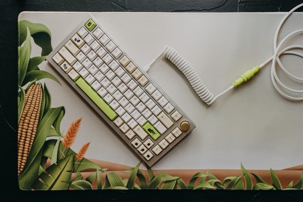 Wired Keyboard with Corn PBT Keycaps and Desk Mat