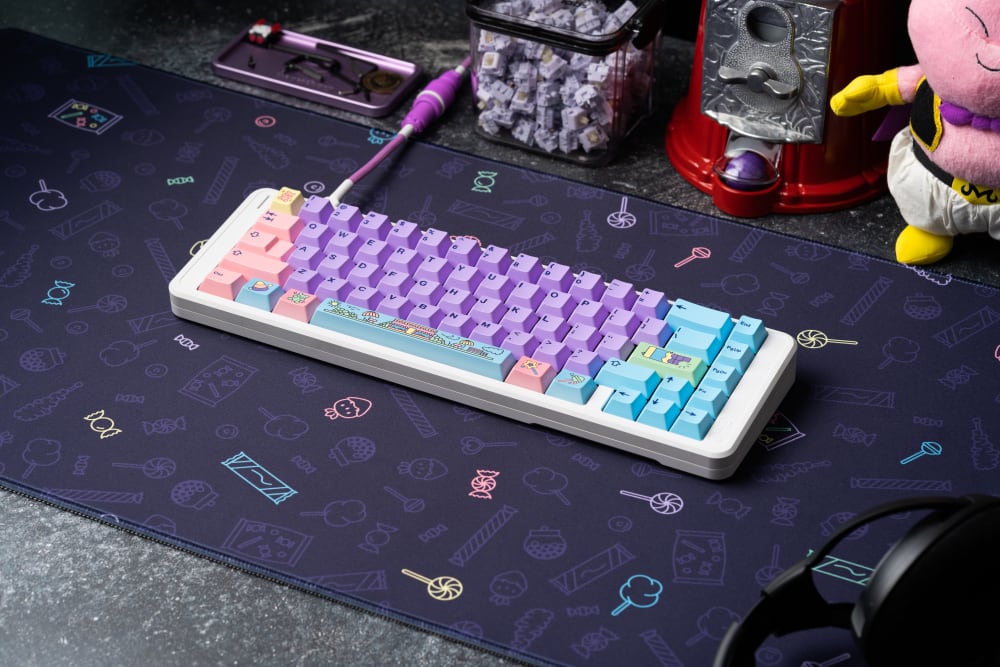 Wired Keyboard with Candy Shop PBT Keycaps and Desk Mat