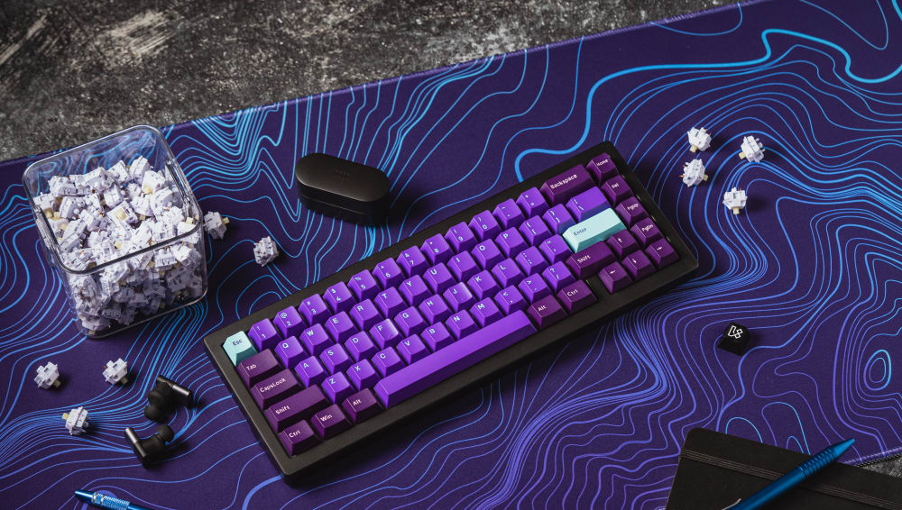 TG67 v2 Keyboard with Galaxy PBT Keycaps and Yosemite Desk Mat