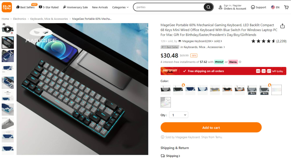 Screenshot of MageGee Portable 60% Mechanical Gaming Keyboard