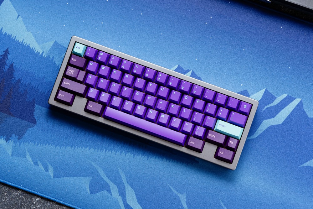 Programmable Keyboard with Galaxy PBT Keycaps and Alberta Ice Desk Mat