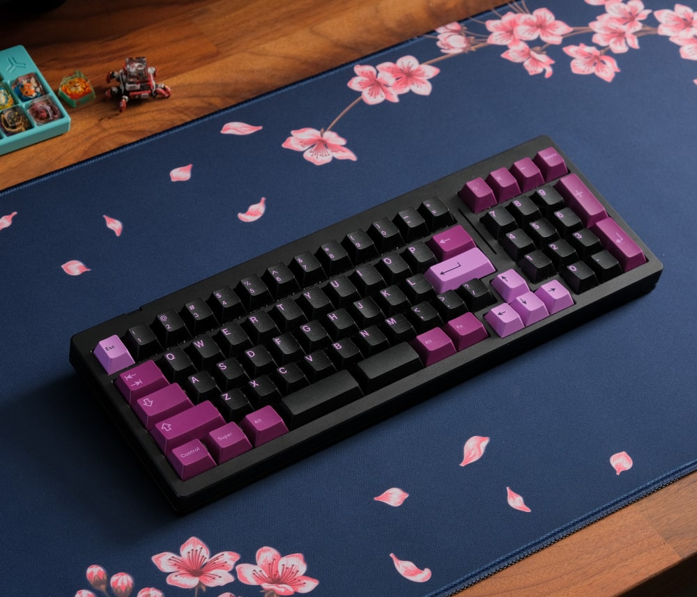 Navy Blossom Desk Mat with Custom Keyboard