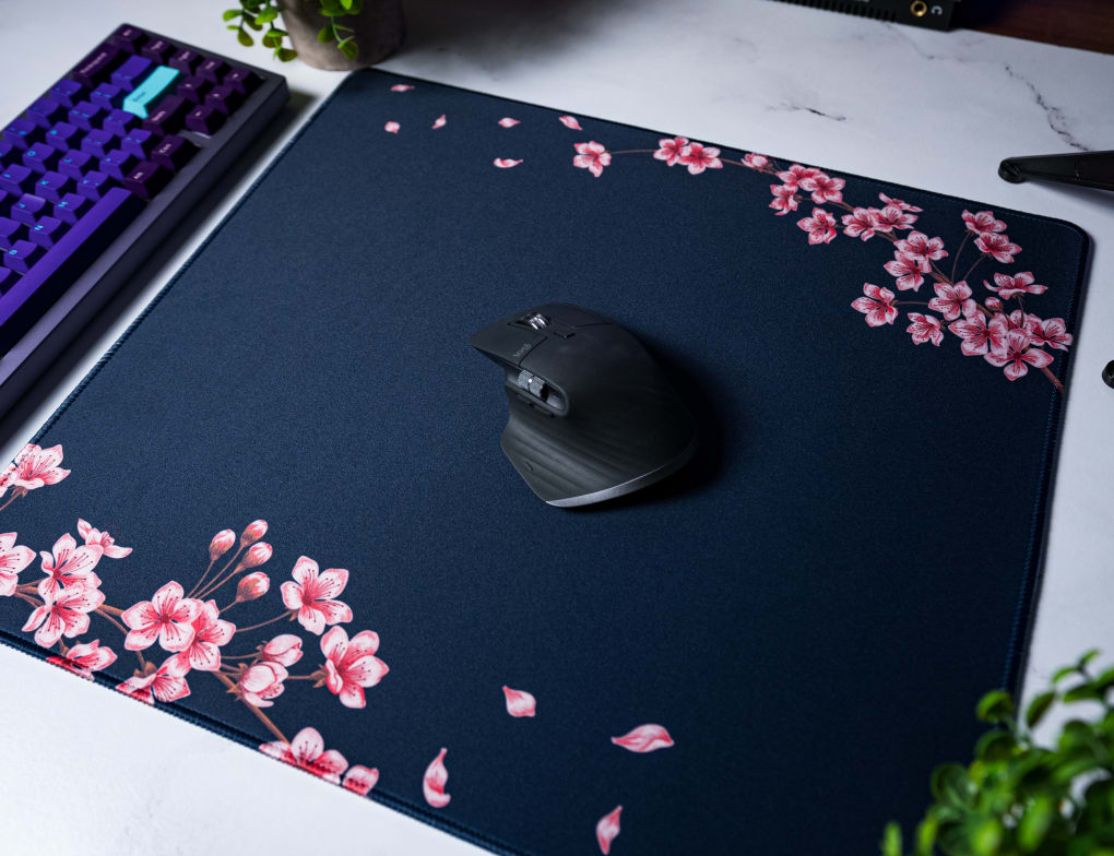 Navy Blossom Mouse Pad Medium