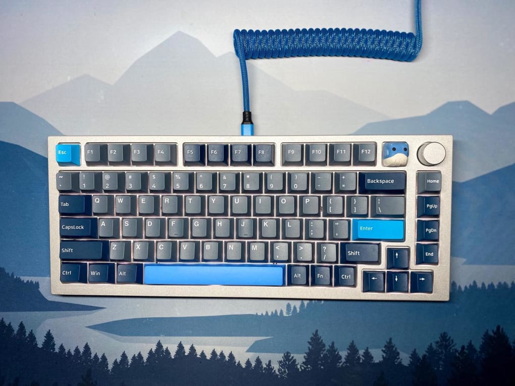 Whale PBT Keycaps and Blue Horizon XL Mouse Pad Desk Mat  