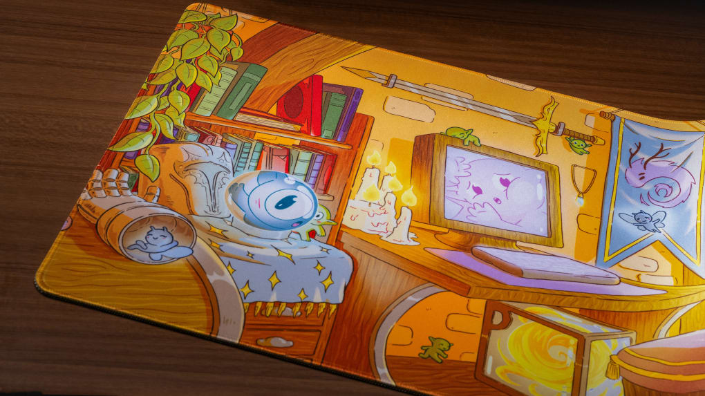 Whimsical Abode Desk Mat Daytime Art Closeup