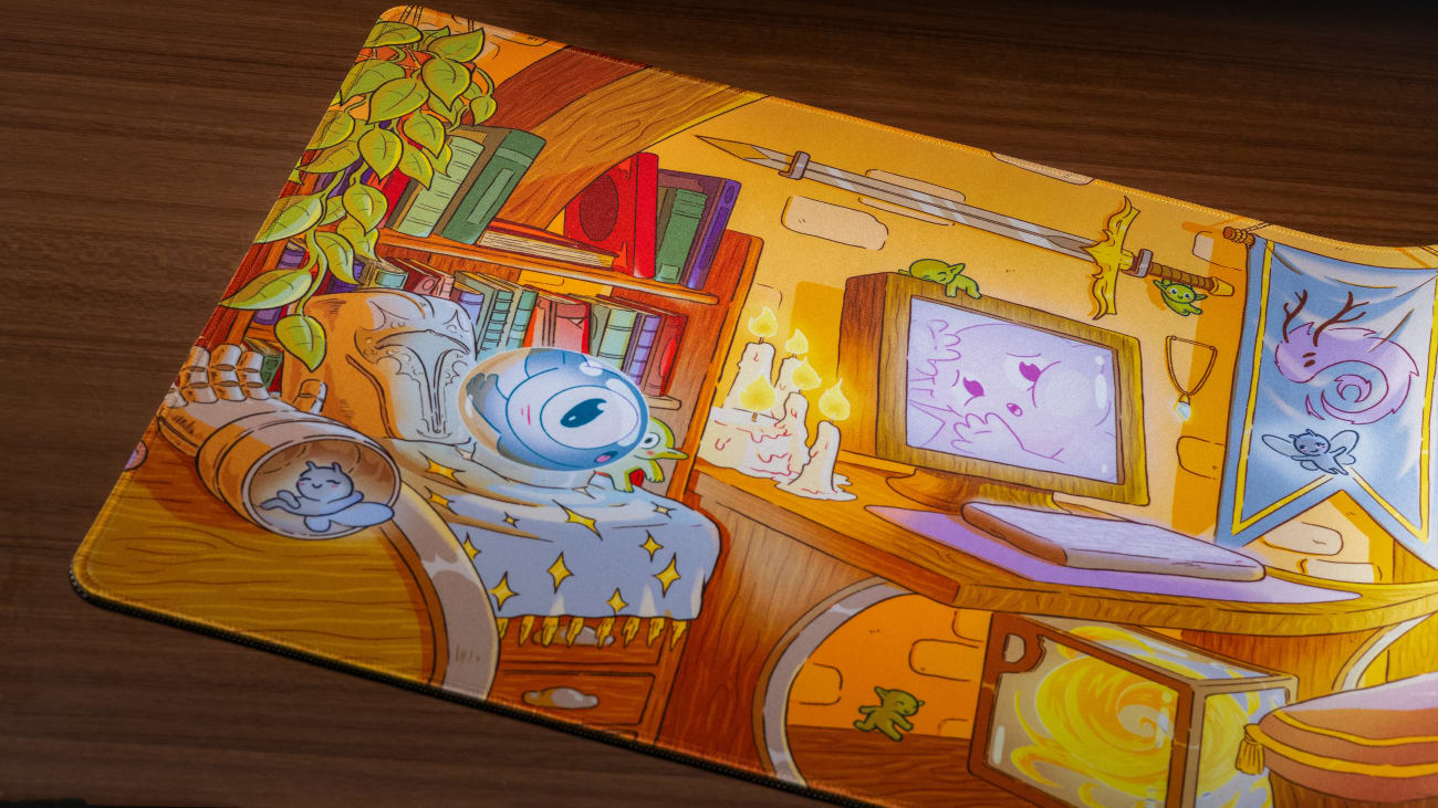 Whimsical Abode Desk Mat Daytime Art Closeup