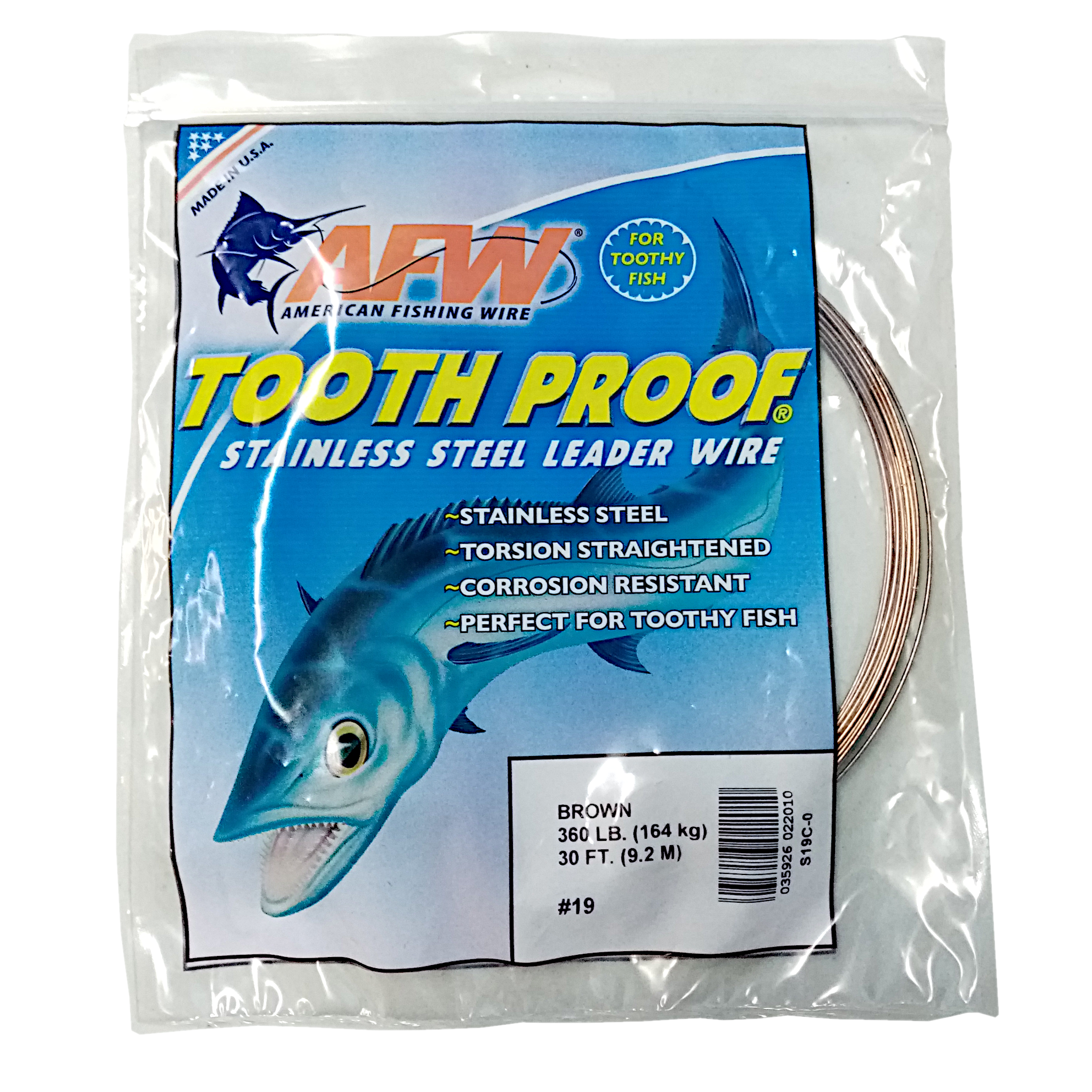 American Fishing Wire Tooth Proof Single Strand Brown Leader Wire #19 164Kg/360Lb