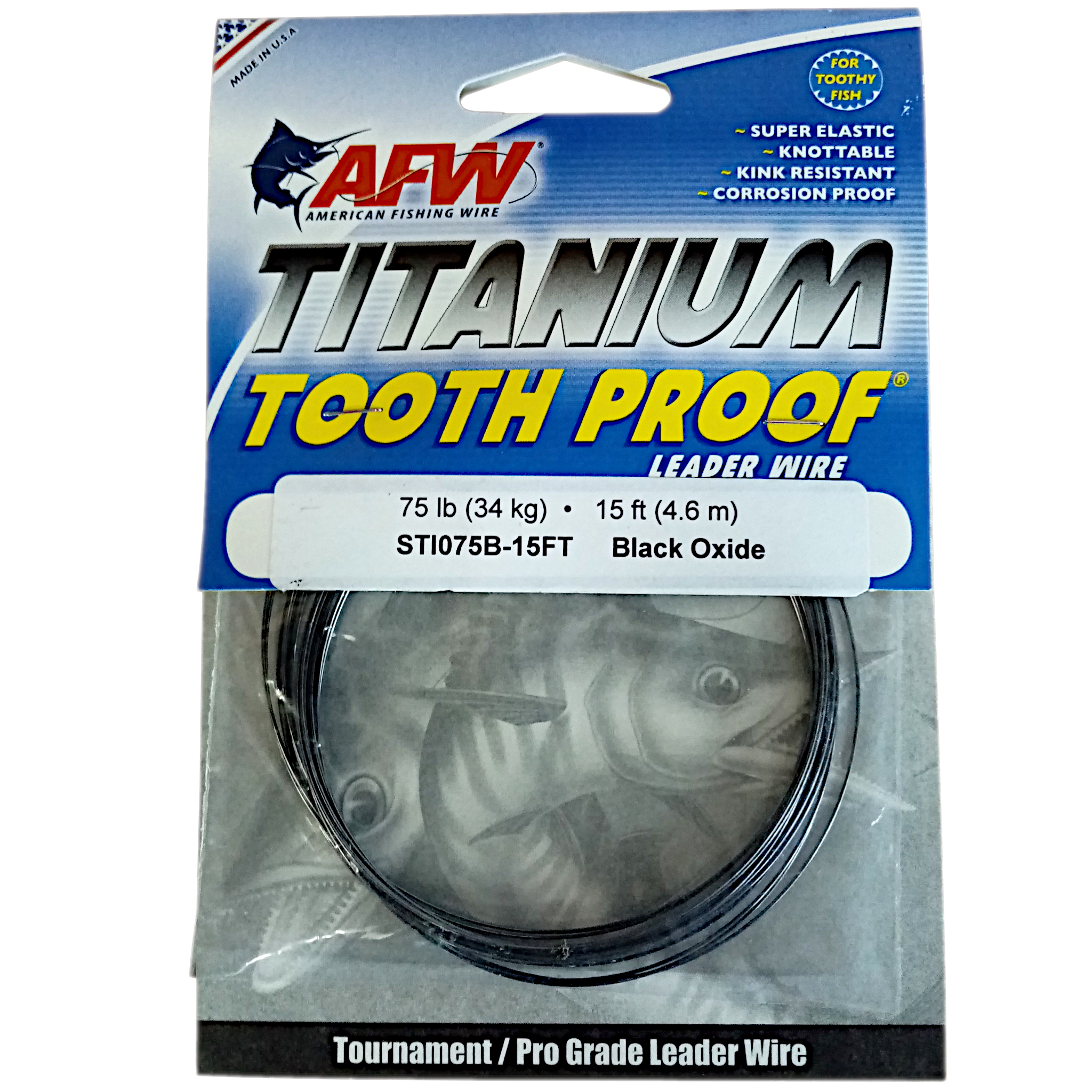 American Fishing Wire Titanium Tooth Proof Black Leader Wire 34Kg/75Lb