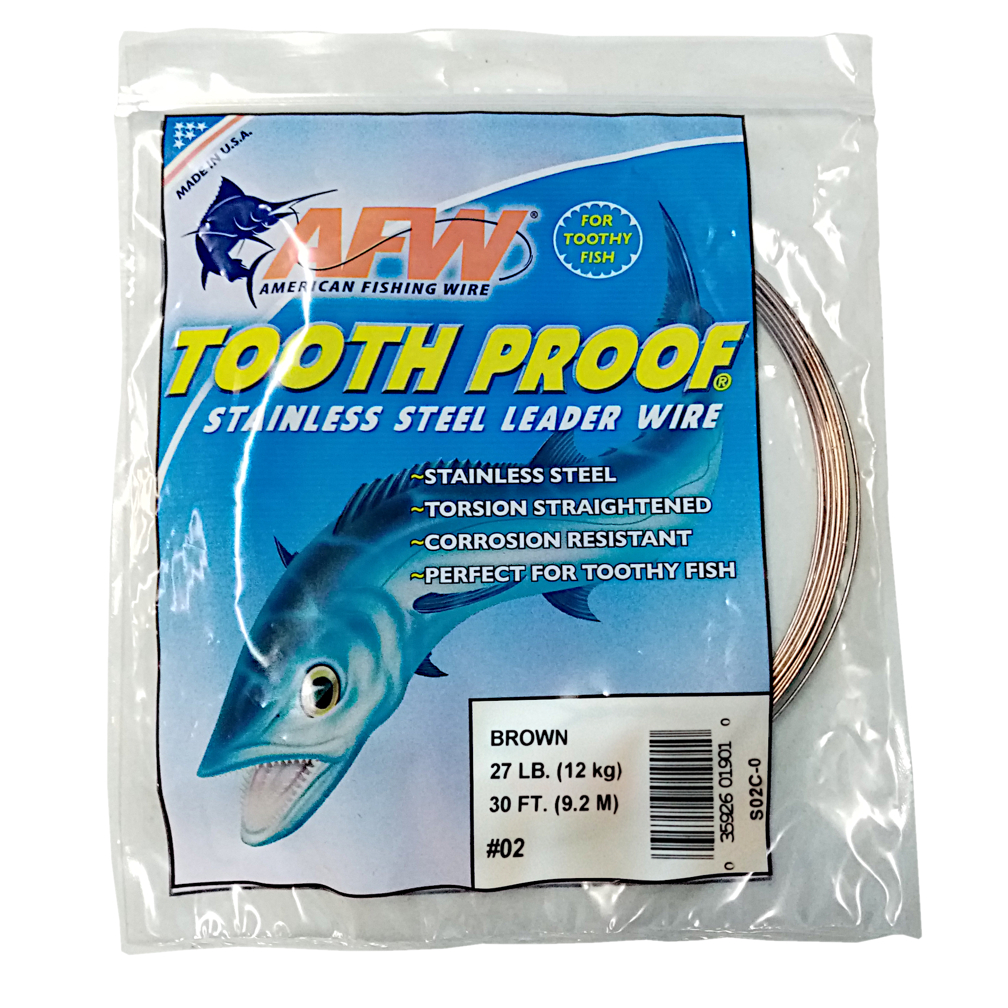 American Fishing Wire Tooth Proof Single Strand Brown Leader Wire #2  12Kg/27Lb
