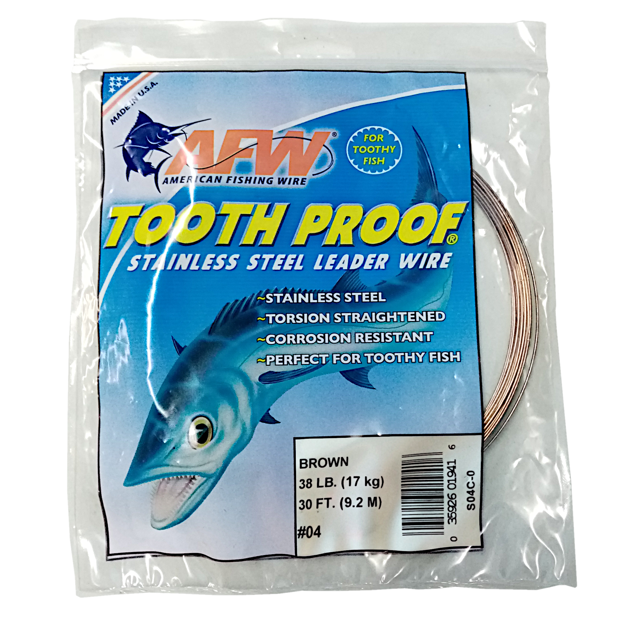 American Fishing Wire Tooth Proof Single Strand Brown Leader Wire #4  17Kg/38Lb