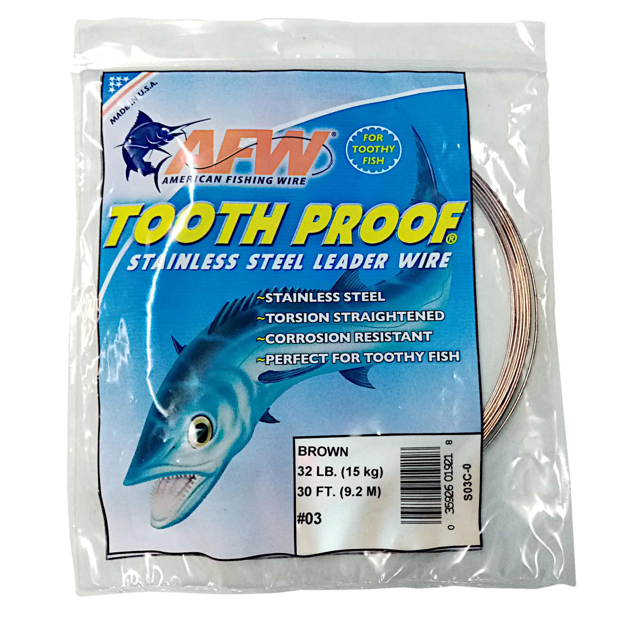 American Fishing Wire Tooth Proof Single Strand Brown Leader Wire #3  15Kg/32Lb