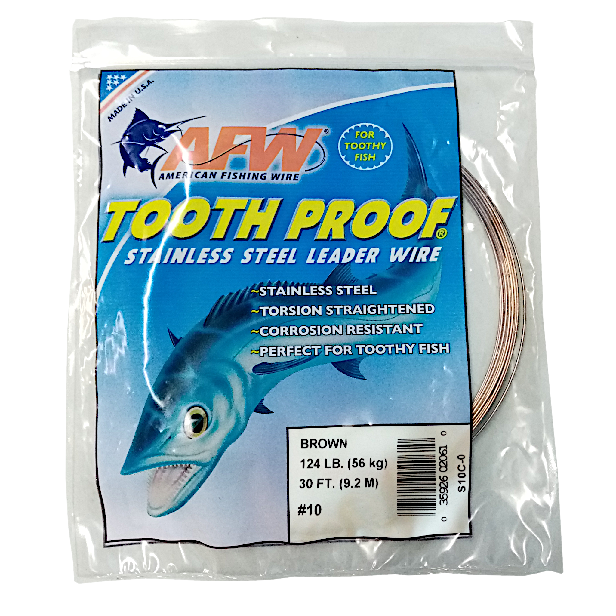 American Fishing Wire Tooth Proof Single Strand Brown Leader Wire #10 56Kg/124Lb