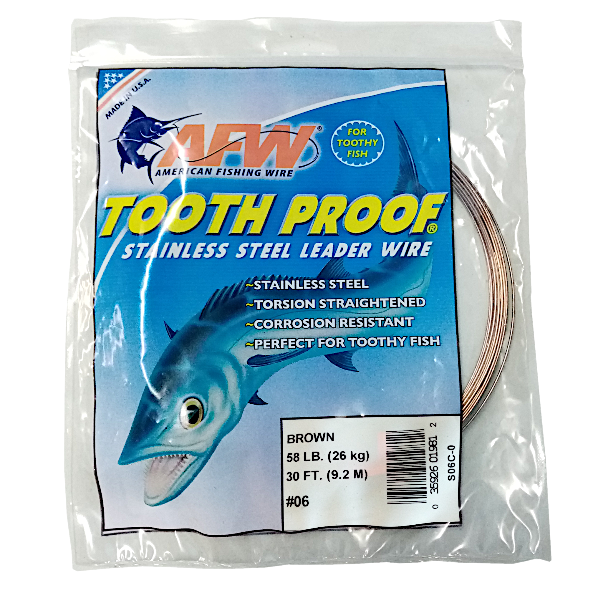 American Fishing Wire Tooth Proof Single Strand Brown Leader Wire #6  26Kg/58Lb
